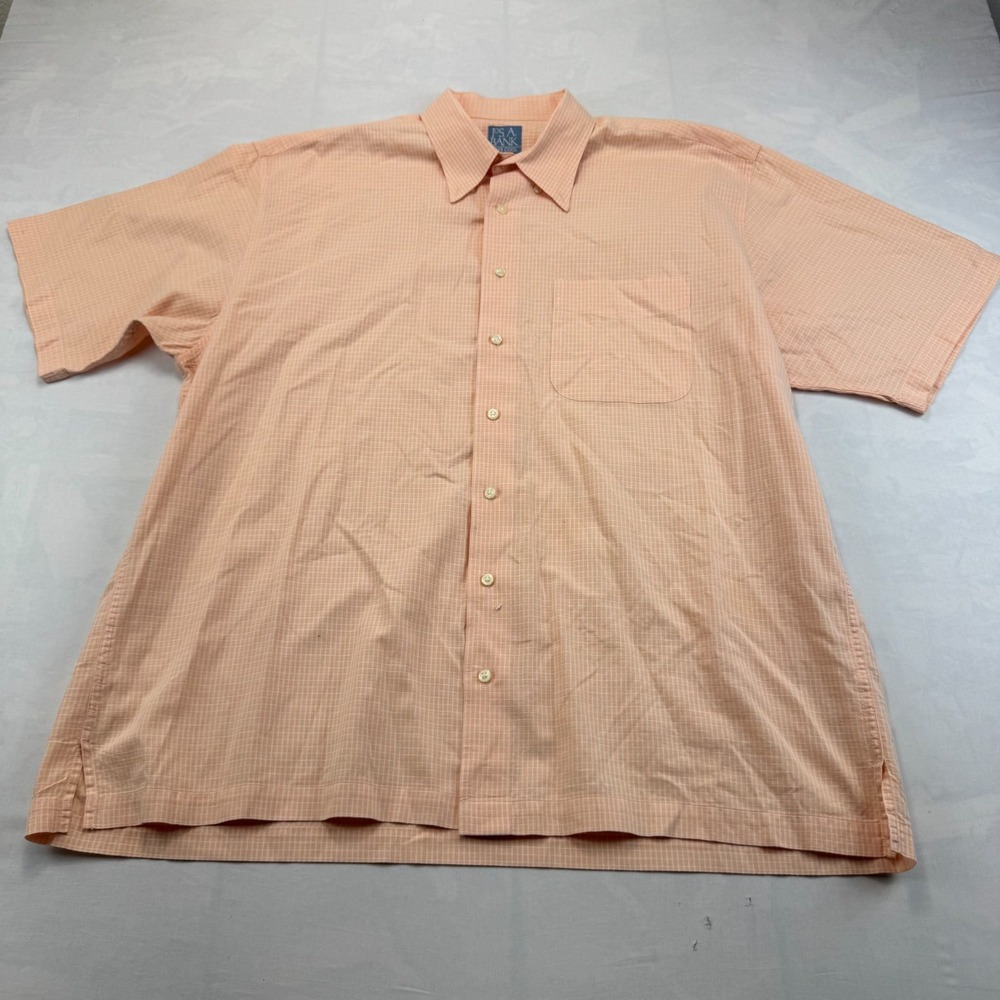 Jos. A. Bank Stays Cool Shirt Mens XL Light Peach Micro Check Collar Button Down